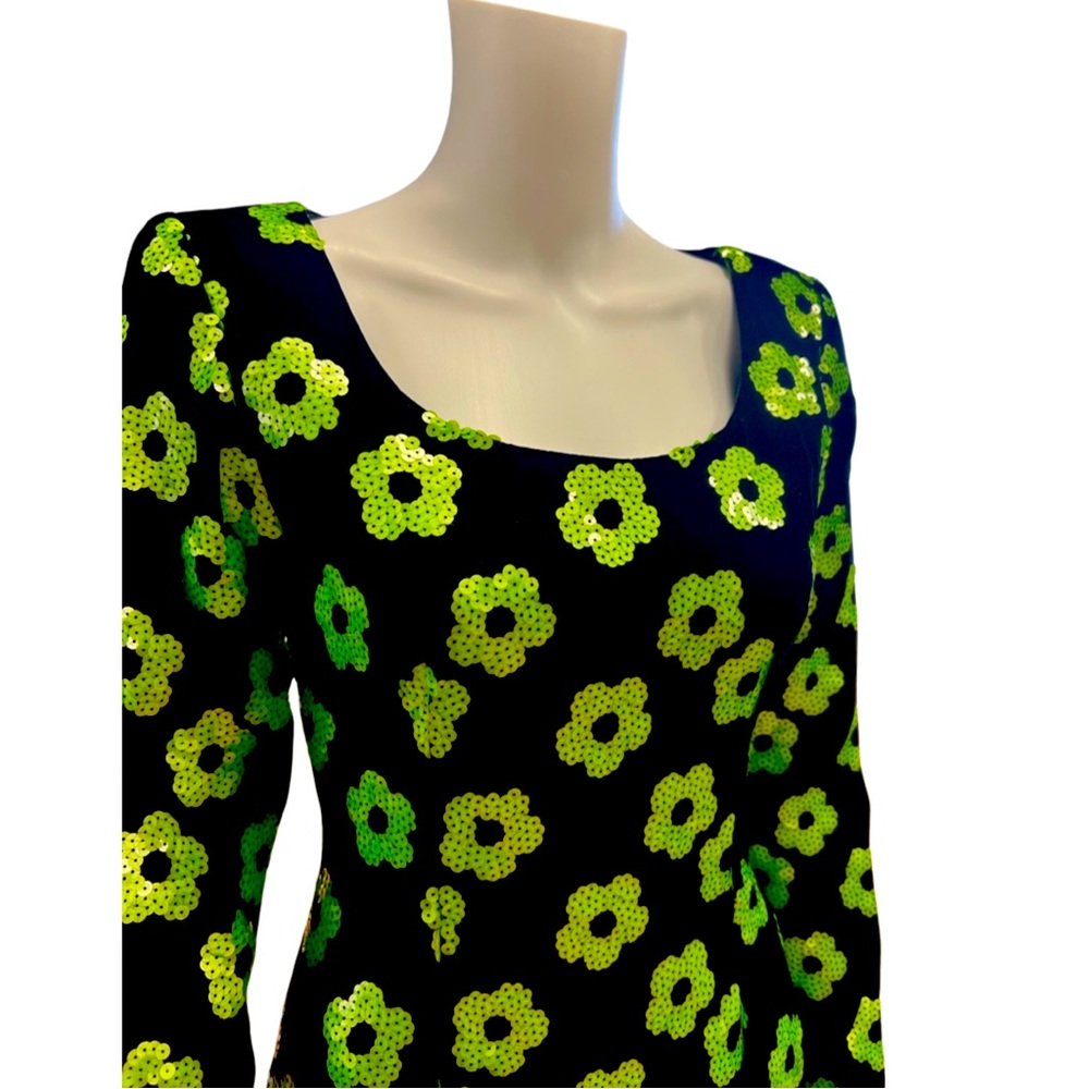 Vintage 90s Steven Stolman|Bergdorf Goodman - velvet dress w/ acid green sequins